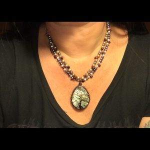 'Oceanbound' Genuine pearl and abalone necklace